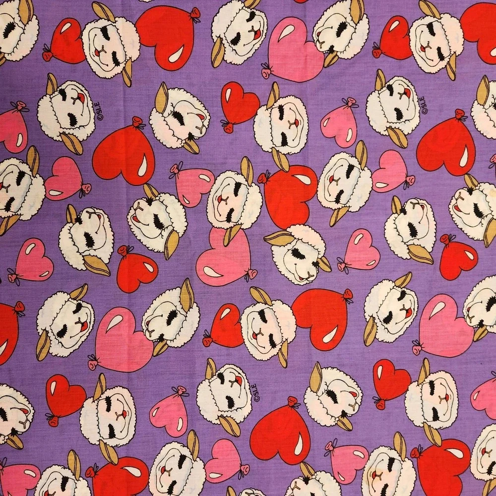 Vtg 1994 Lamb Chop Fabric Shari Lewis Purple Heart 52x46 AE Nathan Co Rare 1.85y